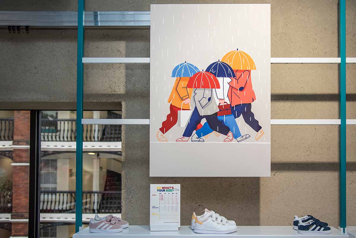 Illustration showcase at Adidas London. Photo by Street Art Atlas